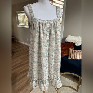 Cottage Prairie Tiny Floral Midi Dress nighty With Ruffle Hem